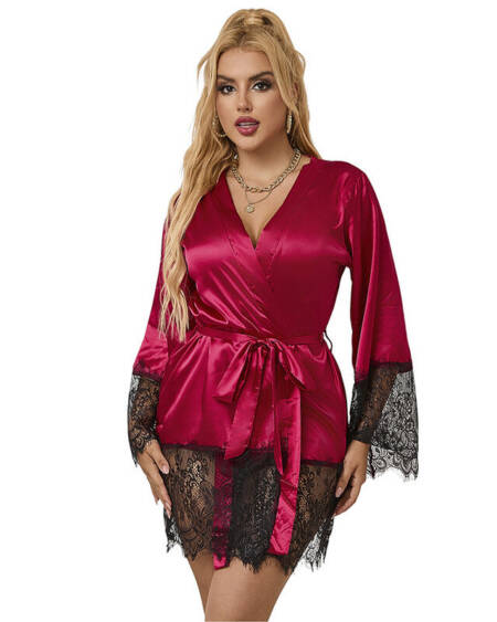 SUBBLIME - 953812 ELEGANTER SPITZENPYJAMAS + TANGA ROT S/M