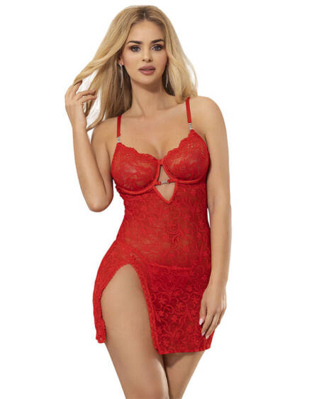 SUBBLIME - 954215 SPITZEN-BABYDOLL MIT VERSTELLBAREN TRÄGERN ROT L/XL