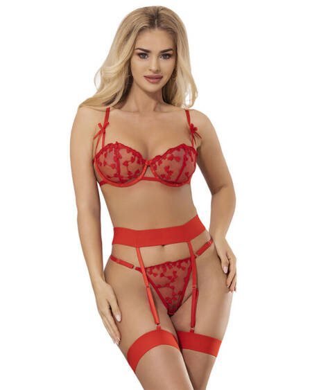 SUBBLIME - 954338 BH + STRING + STRUMPFGÜRTEL MIT HERZDRUCK ROT L/XL