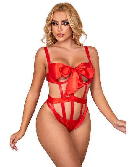 SUBBLIME - 954475 SEXY DURCHBROCHENER BODY MIT SCHLEIFE ROT L/XL