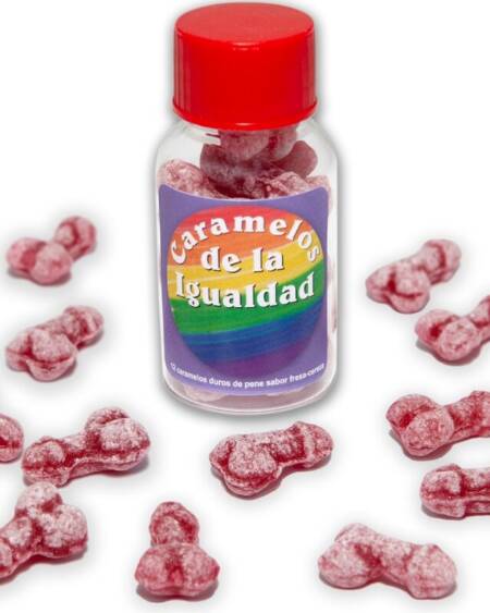 DIABLO PICANTE ? 12 ERDBEER-/KIRSCH-PENISFORM-BONBONS FÜR DIE GLEICHHEIT
