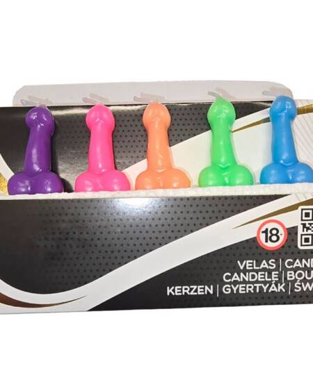 DIABLO PICANTE – BOX MIT 5 PENISFÖRMIGEN KERZEN IN VERSCHIEDENEN FARBEN