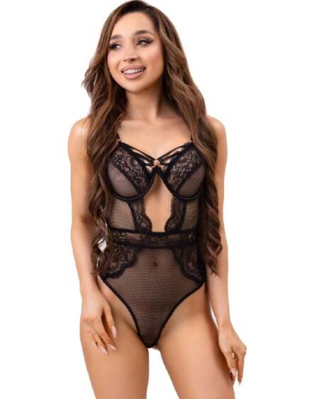 LIVCO CORSETTI FASHION - PAULA LC 20209 BODY MIT SPITZENVERZIERUNGEN SCHWARZ S/M
