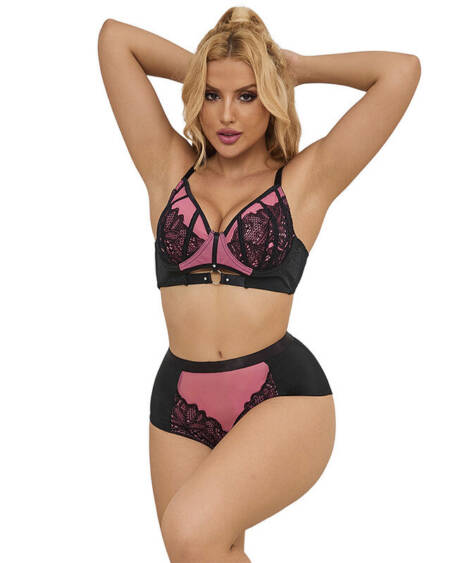 SUBBLIME - 955588 ROSA LACKLEDER MESH ZIPPER BH SET L/XL