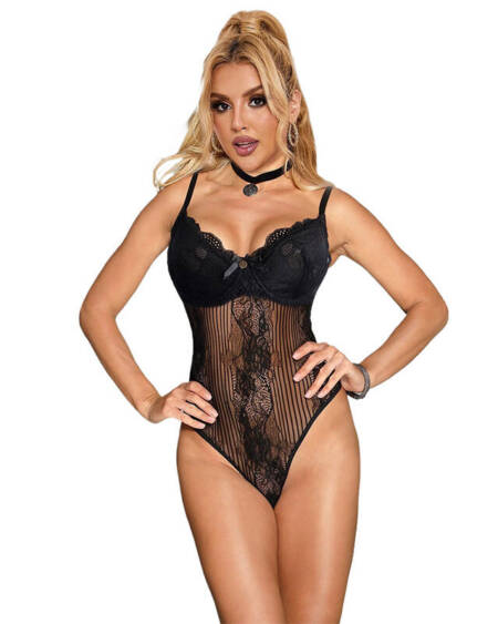 SUBBLIME - 955618 SPITZEN-BODYSUIT MIT UNTERTEILVERSCHLUSS SCHWARZ S/M