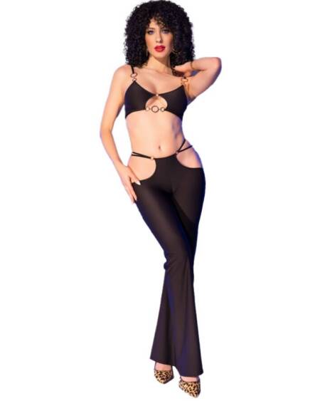 CHILIROSE - CR 4851 SCHWARZES TOP UND LEGGINGS-SET MIT GOLDENEN ACCESSOIRES L