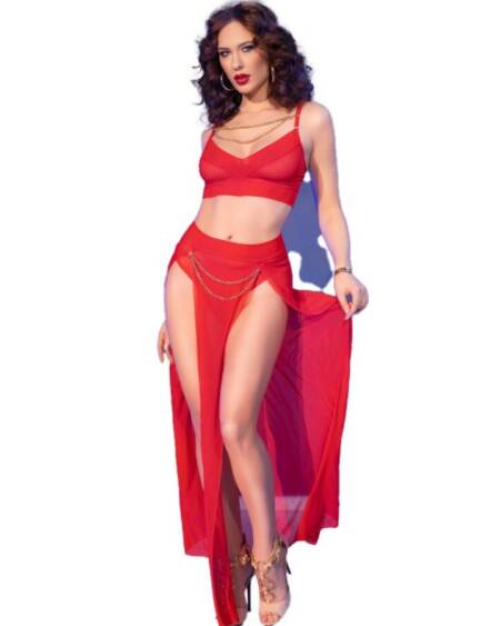 CHILIROSE - CR 4850 ROTES TOP UND LEGGINGS SET MIT GOLDENEN ACCESSOIRES M
