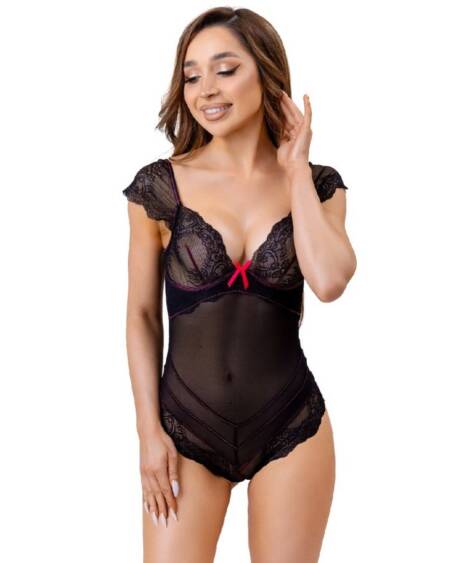 LIVCO CORSETTI FASHION - EVELYN LC 20243 BODY MIT SPITZENBESATZ UND TRANSPARENZEN SCHWARZ S/M