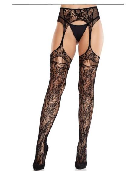 LEG AVENUE - SPITZENSTRÜMPFE MIT STRUMPFBÄNDERN SCHWARZ