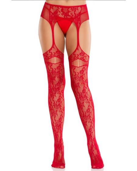 LEG AVENUE - SPITZENSTRÜMPFE MIT STRUMPFBÄNDERN ROT