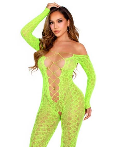 LEG AVENUE - BODYSTOCKING MIT OHNE SCHRITT EXOTIC SNAKE LACE NEONGRÜN