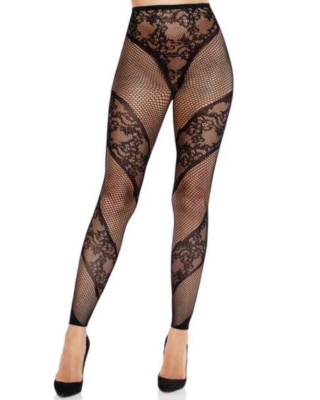 LEG AVENUE - STRUMPFHOSE OHNE FUSS AUS SPITZE UND TRANSPARENZ SCHWARZ