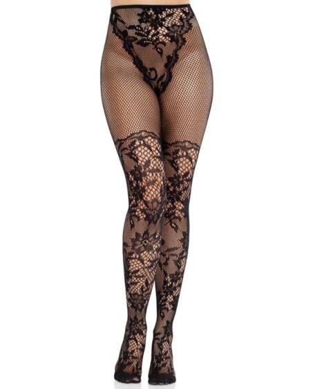 LEG AVENUE - DAHLIA SPITZENSTRÜMPFE MIT NETZDETAIL SCHWARZ