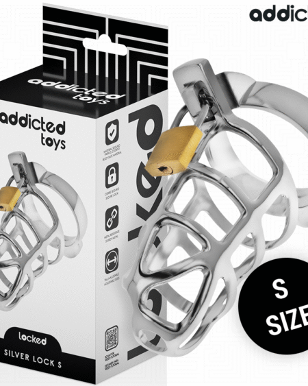 ADDICTED TOYS LOCKED - SILBERNER PENISKÄFIG AUS METALL, GRÖSSE S