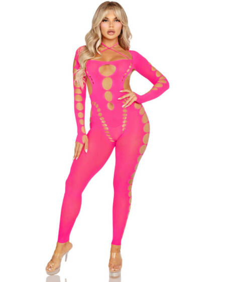 LEG AVENUE - ROSA BODYSTOCKING MIT OFFENEM RÜCKEN, EINHEITSGRÖSSE