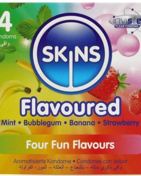 SKINS - PREMIUM-KONDOME MIT VERSCHIEDENEN GESCHMACKSRICHTUNGEN, 4ER-PACK