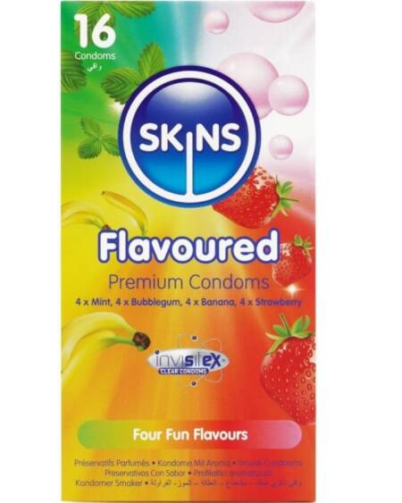 SKINS - PREMIUM-KONDOME MIT VERSCHIEDENEN GESCHMACKSRICHTUNGEN, 16ER-PACK