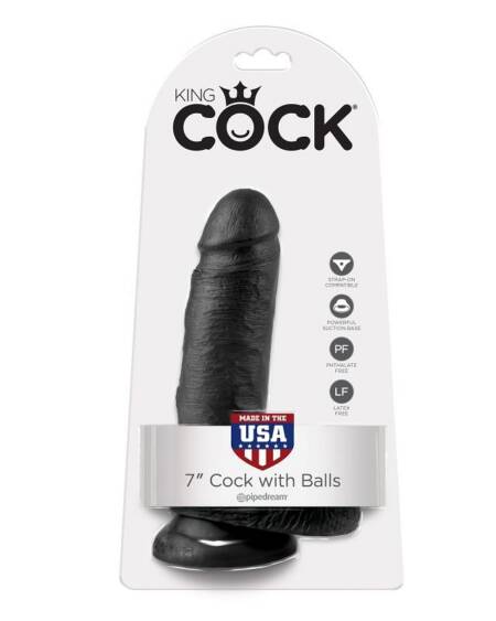 KING COCK - 7 DILDO SCHWARZ MIT EIER 17.8 CM