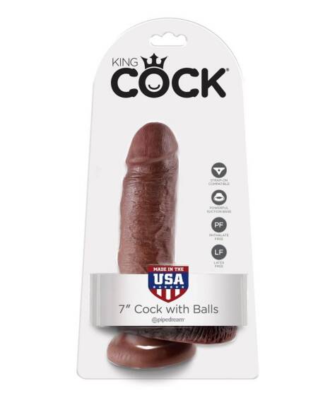 KING COCK - 7 DILDO BRAUN MIT EIER 17.8 CM