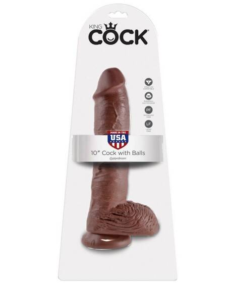 KING COCK - 10 DILDO BRAUN MIT EIER 25.4 CM