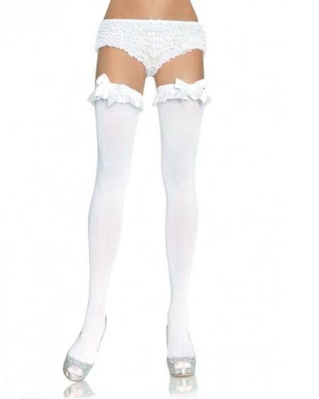 LEG AVENUE - BLICKDICHTE WEISSE STRUMPFHOSE MIT Rüschen UND SCHLEIFE