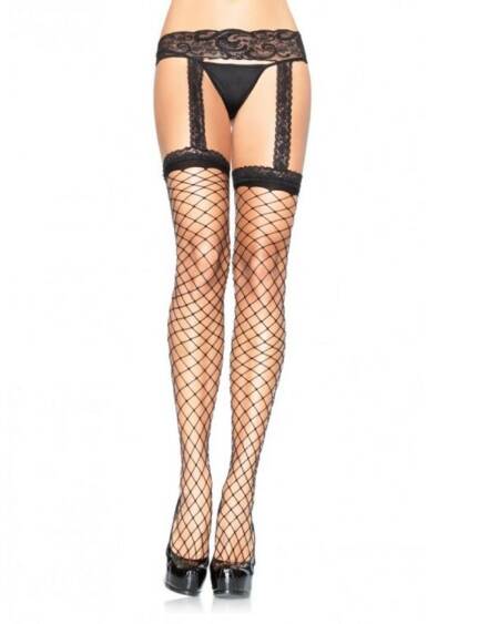 LEG AVENUE - NETZSTRÜMPFE MIT SCHWARZEM SPITZENSTRUMPFSTRUMPF