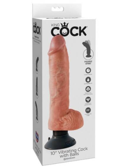 KING COCK - VIBRIERENDER DILDO MIT HODEN 25.5 CM NATÜRLICHE FARBE
