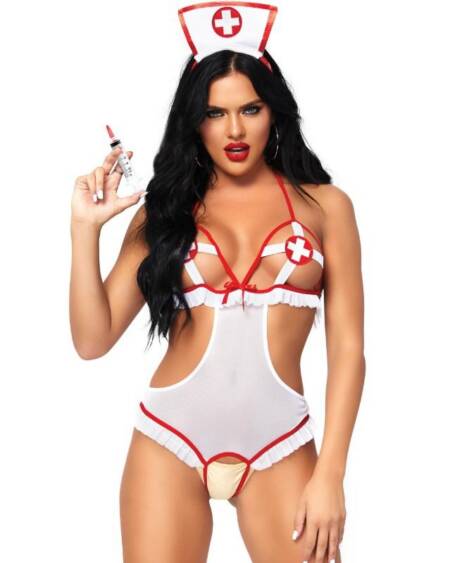 LEG AVENUE - NURSE OFFENER TEDDY OHNE KREUZ, EINE GRÖSSE