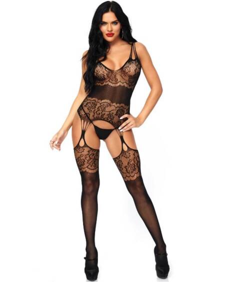 LEG AVENUE - STRAPPY ROSE BODYSTOCKING, EINE GRÖSSE