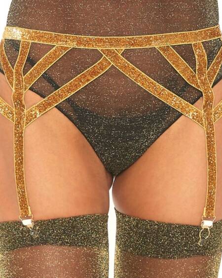 LEG AVENUE - ELASTISCHER STRUMPFGÜRTEL AUS LUREX, EINE GRÖSSE