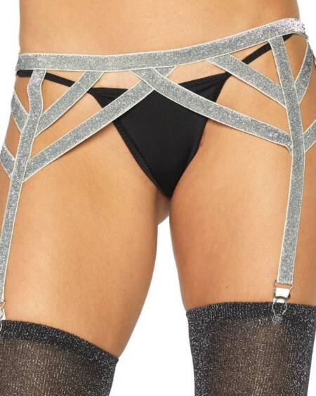 LEG AVENUE - ELASTISCHER STRUMPFGÜRTEL AUS SILBERNEM LUREX, EINE GRÖSSE