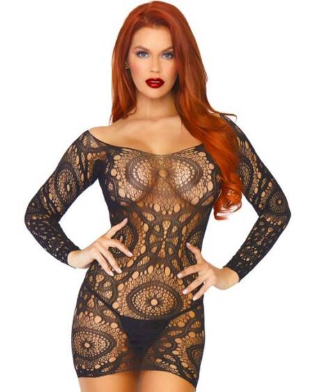 LEG AVENUE - SPITZEN-MINIKLEID MIT LANGEN RMELN, EINE GRÖSSE