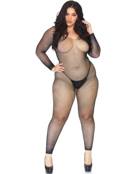 LEG AVENUE - CRYTALIZED NET BODY STOCKING 1X-2X