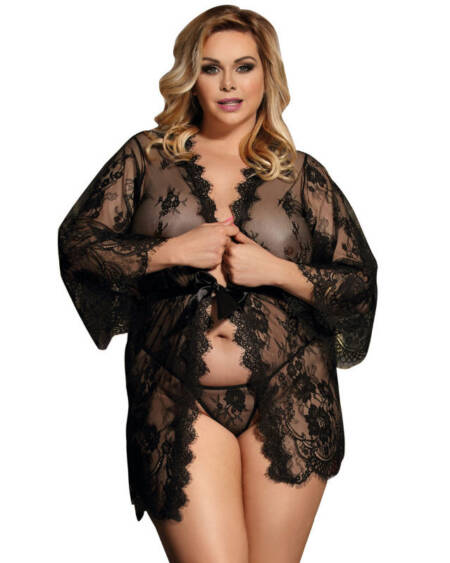 SUBBLIME - QUEEN PLUS LACE PEIGNOIR FLARED SLEEVES