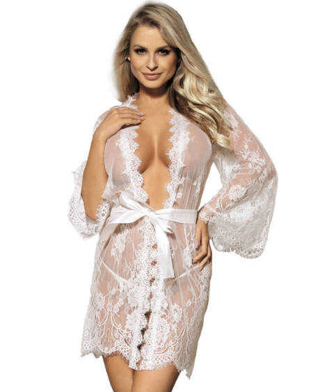 SUBBLIME - BABYDOLL FLARED SLEEVES LACE PEIGNOIR WHITE L / XL