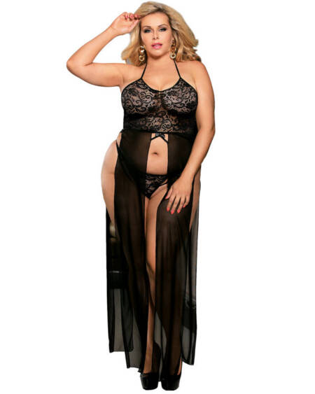 SUBBLIME - QUEEN PLUS DRESS-TOP UND THONG SET SCHWARZ