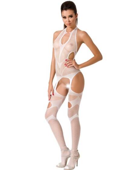 PASSION - WOMAN BS053 WEISSER BODYSTOCKING, EINE GRÖSSE