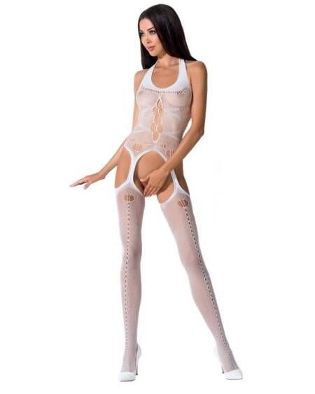 PASSION - WOMAN BS059 WEISSER BODYSTOCKING, EINE GRÖSSE