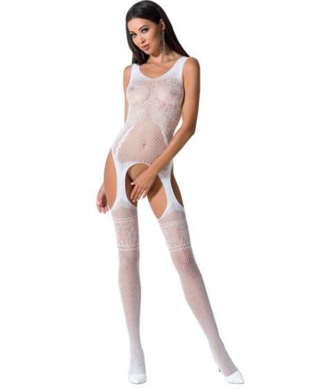PASSION - WOMAN BS061 WEISSER BODYSTOCKING, EINE GRÖSSE