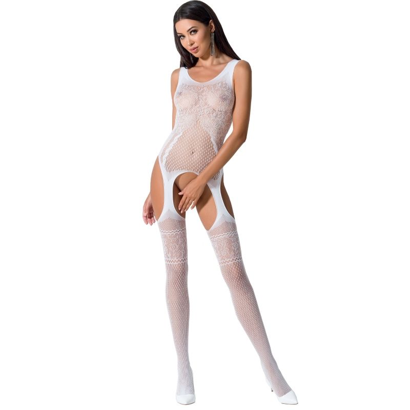 PASSION - WOMAN BS061 WEISSER BODYSTOCKING, EINE GRÖSSE