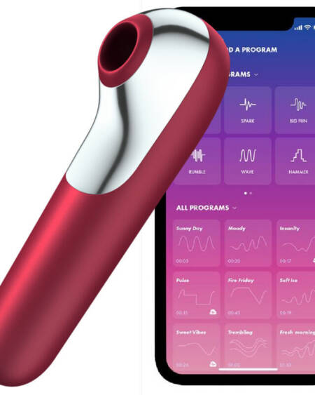 SATISFYER - DUAL LOVE VIBRATOR UND SAUGER MIT PULSIERTER LUFT ROT